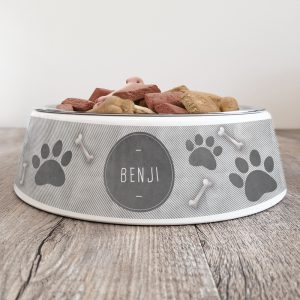 Personalised Dog Bowl - Grey Stripes