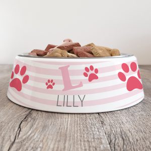 Personalised Dog Bowl - Initial Stripes Pink