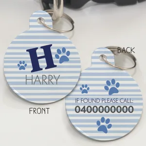 Personalised Pet Id Tags - Initial Stripes Blue