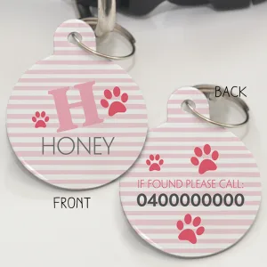 Personalised Pet Id Tags - Initial Stripes Pink