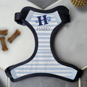 Personalised Dog Harness - Initial Stripes Blue