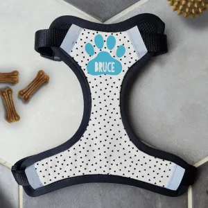 Personalised Dog Harness - Paw Print Blue