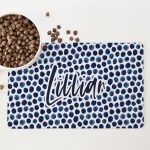 Personalised Non Slip Pet Bowl Mat - Blue Dots