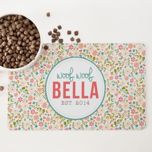 Personalised Non Slip Pet Bowl Mat - Very Floral