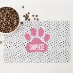 Personalised Non Slip Pet Bowl Mat - Paw Print Pink