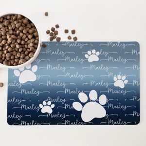 Personalised Non Slip Pet Bowl Mat - Just Ombre Navy