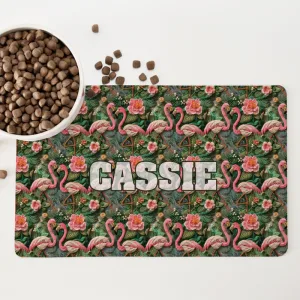Personalised Non Slip Pet Bowl Mat - Don't Chase The Flamingo