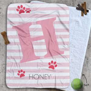 Personalised Dog Blankets - Initial Stripes Pink