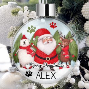 Personalised Pet Christmas Tree Bauble Decorations - Santa & Bears Oh My