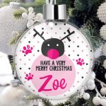 Personalised Pet Christmas Tree Bauble Decorations - In Your Face Deer Pink