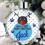 Personalised Pet Christmas Tree Bauble Decorations - In Your Face Deer Blue