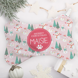 Personalised Pet Christmas Stocking - Snowman Pink